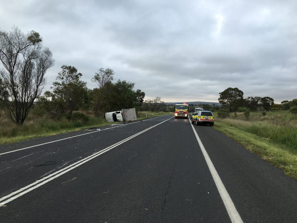 Single vehicle car accident near Pittsworth. Single vehicle car accident near Pittsworth.